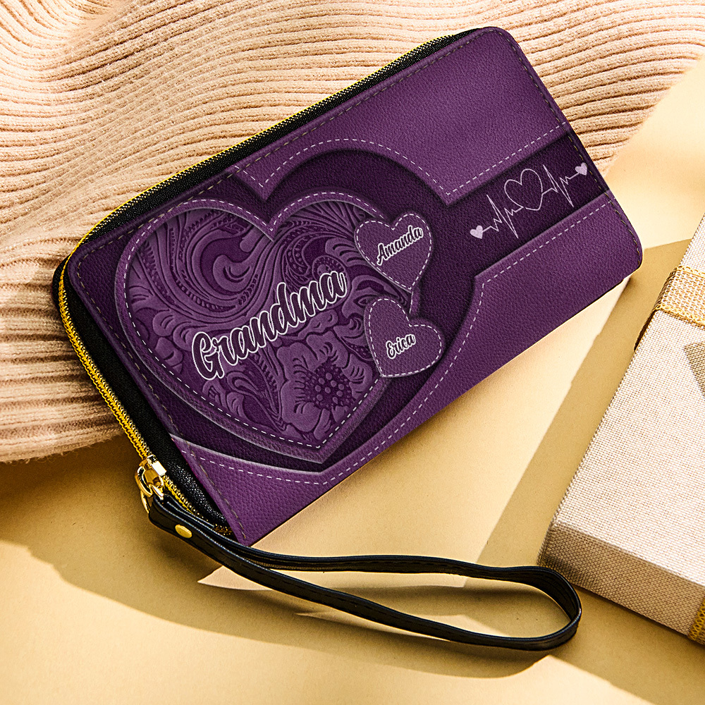 Personalized Leather Long Wallet Grandma's Little Sweethearts Leather Wallet with Text Gift for Her Mother's Day Gifts - soufeelmy