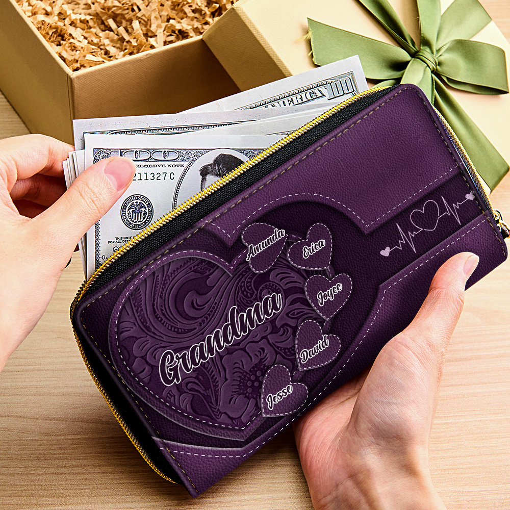 Personalized Leather Long Wallet Grandma's Little Sweethearts Leather Wallet with Text Gift for Her Mother's Day Gifts - soufeelmy