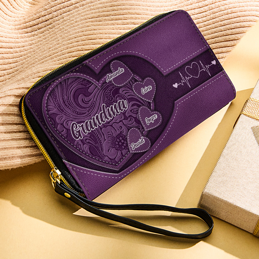 Personalized Leather Long Wallet Grandma's Little Sweethearts Leather Wallet with Text Gift for Her Mother's Day Gifts - soufeelmy