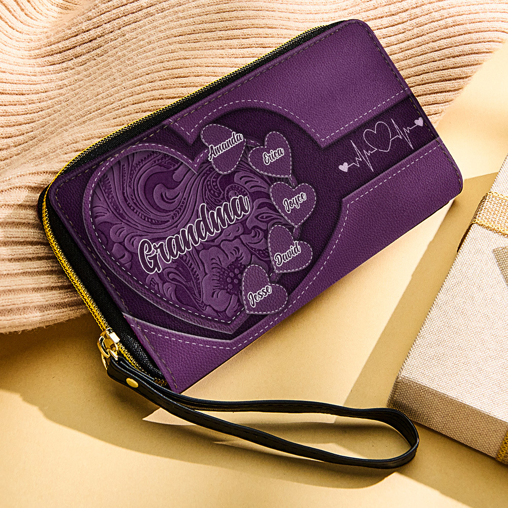Personalized Leather Long Wallet Grandma's Little Sweethearts Leather Wallet with Text Gift for Her Mother's Day Gifts - soufeelmy