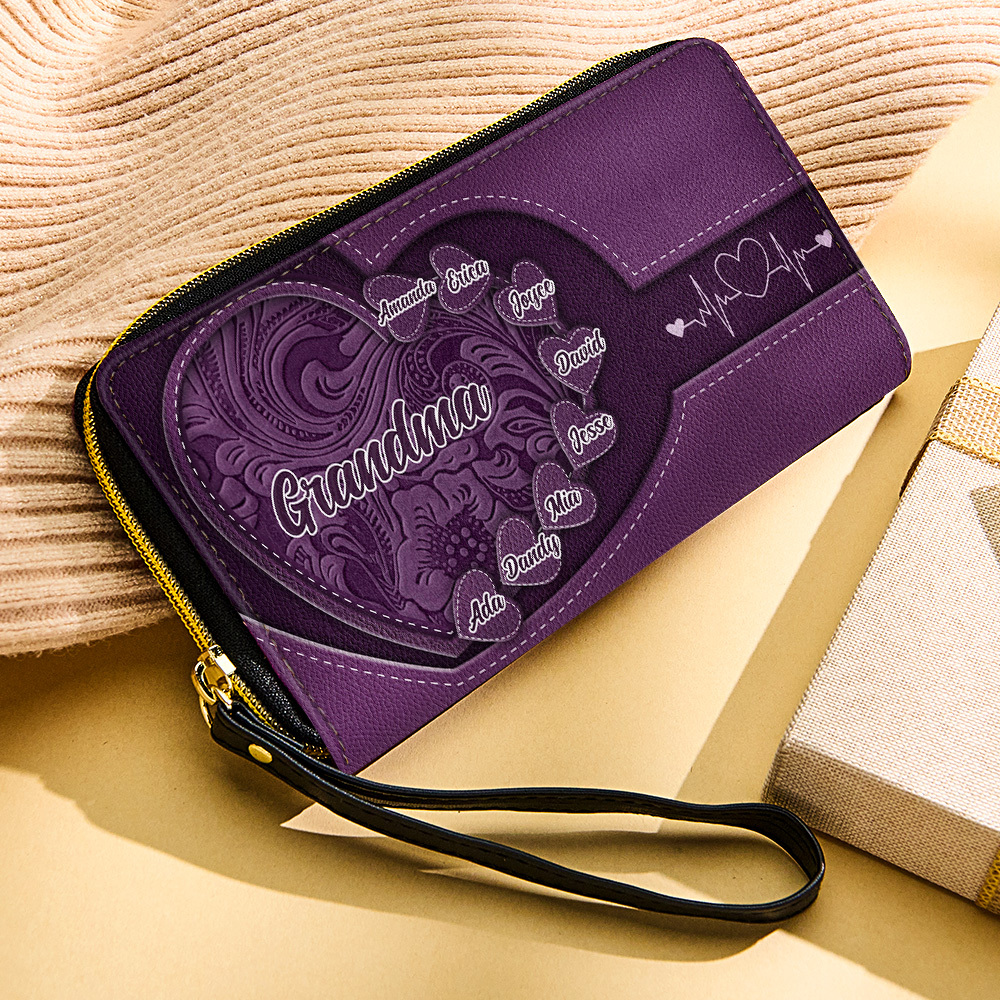 Personalized Leather Long Wallet Grandma's Little Sweethearts Leather Wallet with Text Gift for Her Mother's Day Gifts - soufeelmy