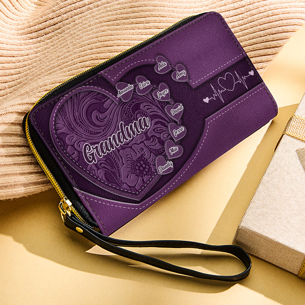 Personalized Leather Long Wallet Grandma's Little Sweethearts Leather Wallet with Text Gift for Her Mother's Day Gifts - soufeelmy