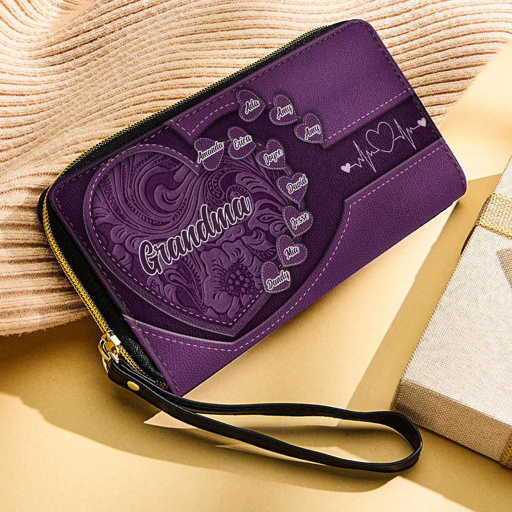 Personalized Leather Long Wallet Grandma's Little Sweethearts Leather Wallet with Text Gift for Her Mother's Day Gifts - soufeelmy