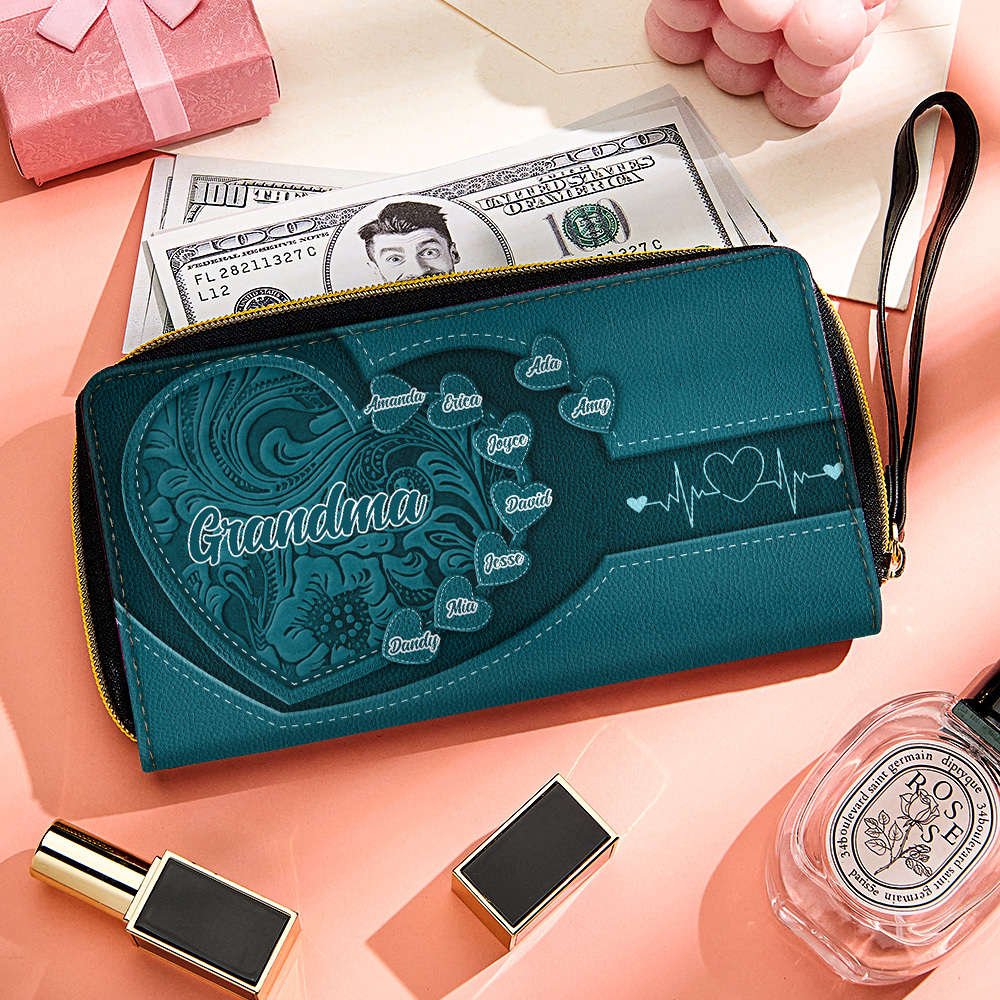 Personalized Leather Long Wallet Grandma's Little Sweethearts Leather Wallet with Text Gift for Her Mother's Day Gifts - soufeelmy
