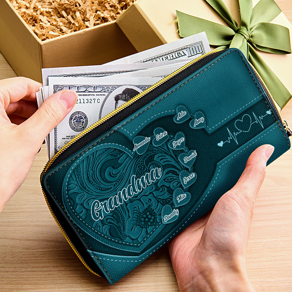 Personalized Leather Long Wallet Grandma's Little Sweethearts Leather Wallet with Text Gift for Her Mother's Day Gifts - soufeelmy