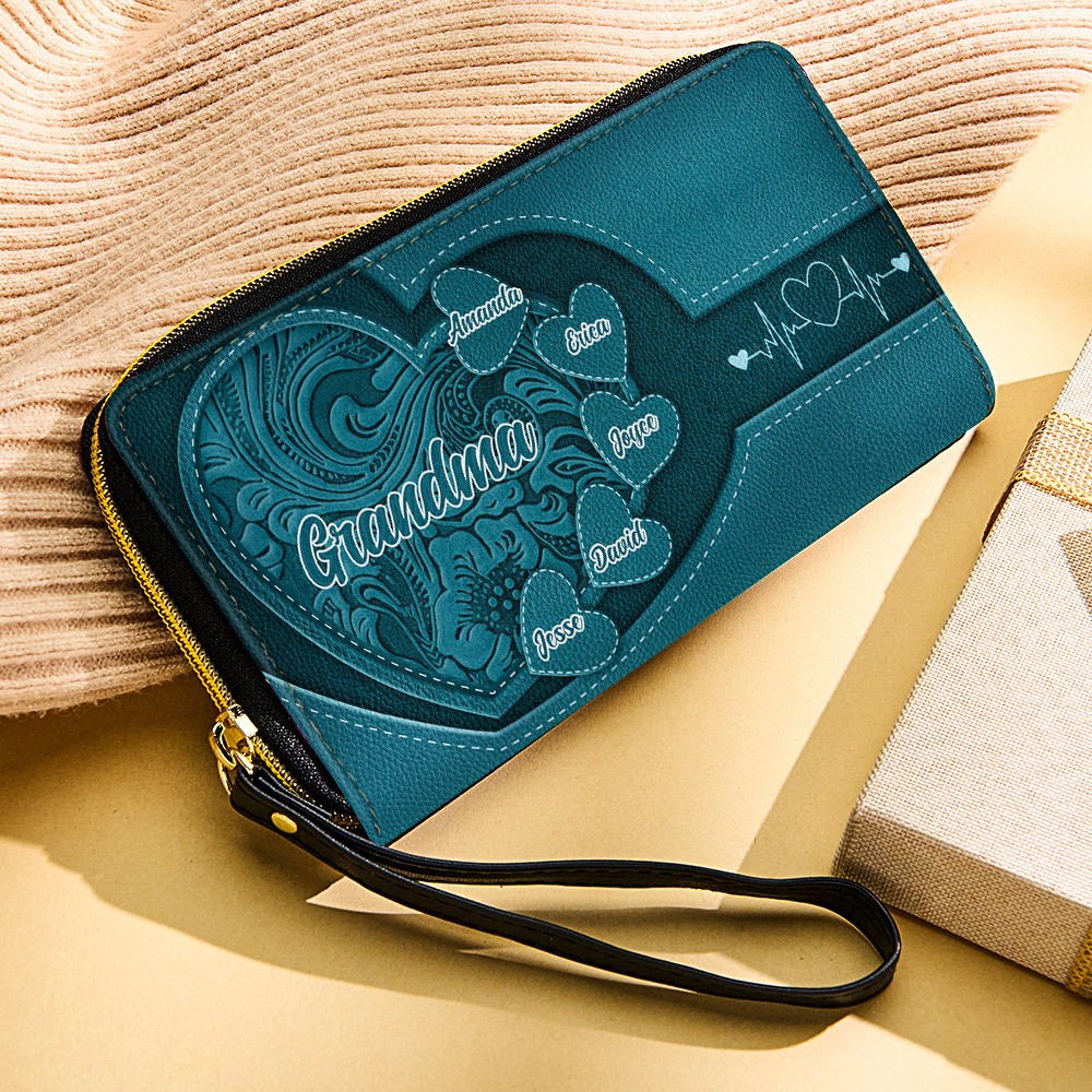 Personalized Leather Long Wallet Grandma's Little Sweethearts Leather Wallet with Text Gift for Her Mother's Day Gifts - soufeelmy