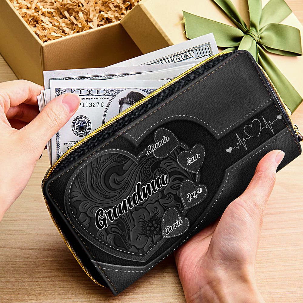 Personalized Leather Long Wallet Grandma's Little Sweethearts Leather Wallet with Text Gift for Her Mother's Day Gifts - soufeelmy