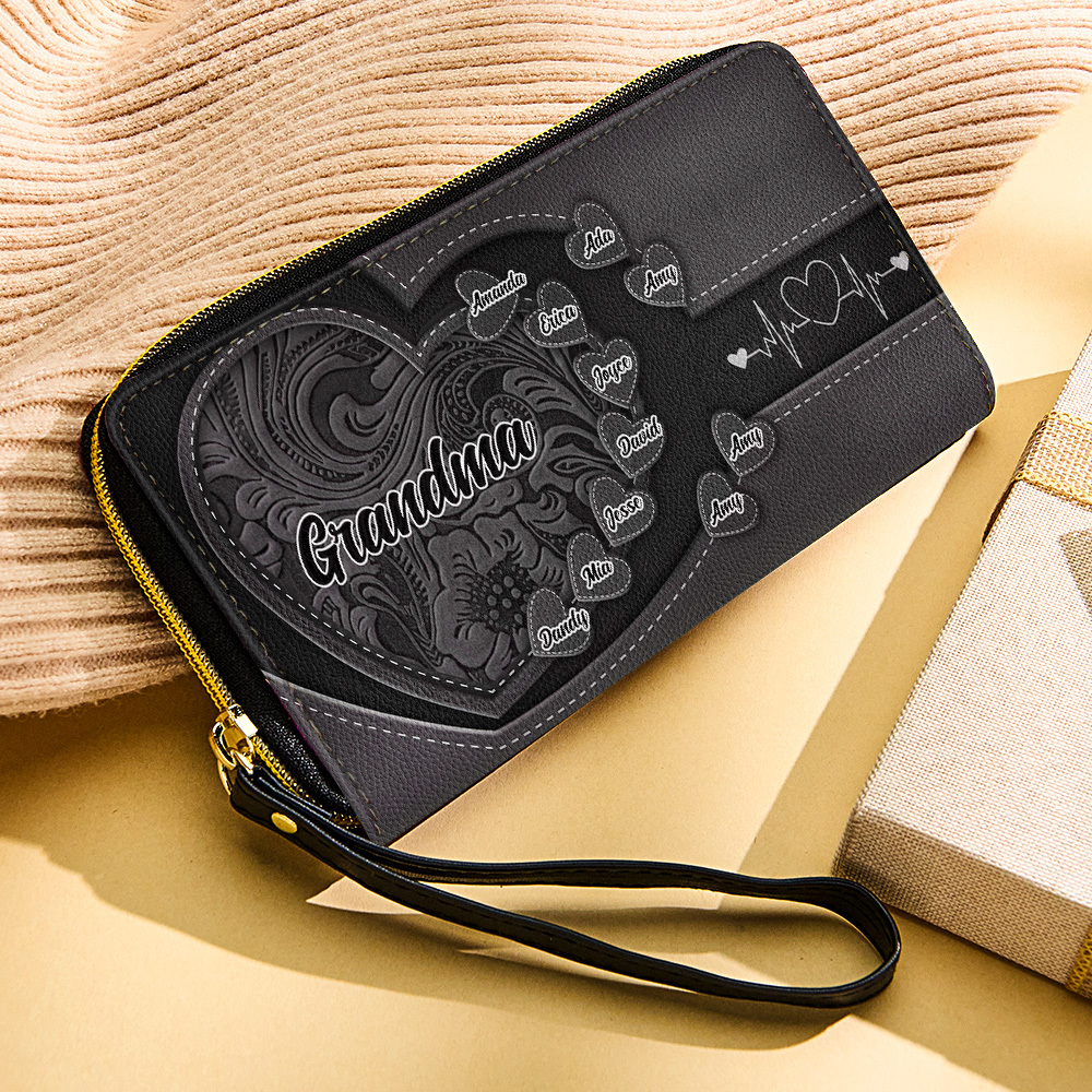 Personalized Leather Long Wallet Grandma's Little Sweethearts Leather Wallet with Text Gift for Her Mother's Day Gifts - soufeelmy