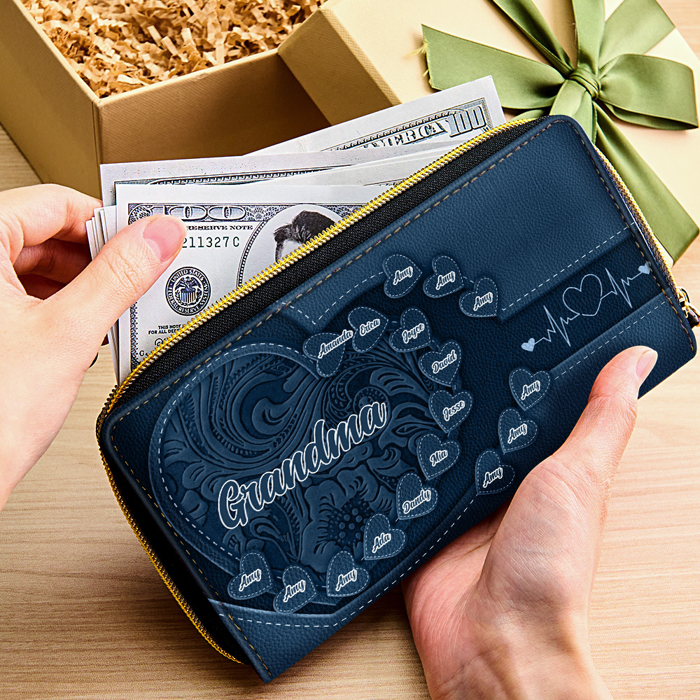 Personalized Leather Long Wallet Grandma's Little Sweethearts Leather Wallet with Text Gift for Her Mother's Day Gifts - soufeelmy