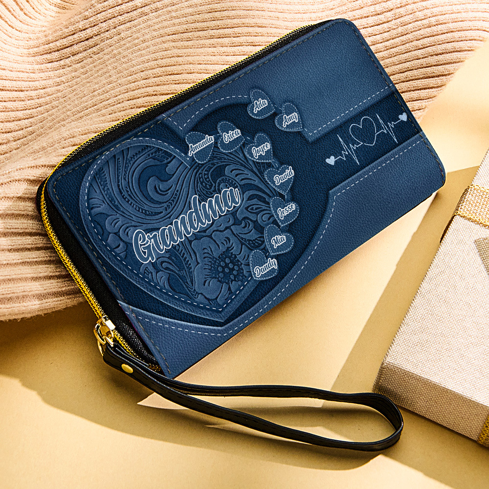 Personalized Leather Long Wallet Grandma's Little Sweethearts Leather Wallet with Text Gift for Her Mother's Day Gifts - soufeelmy