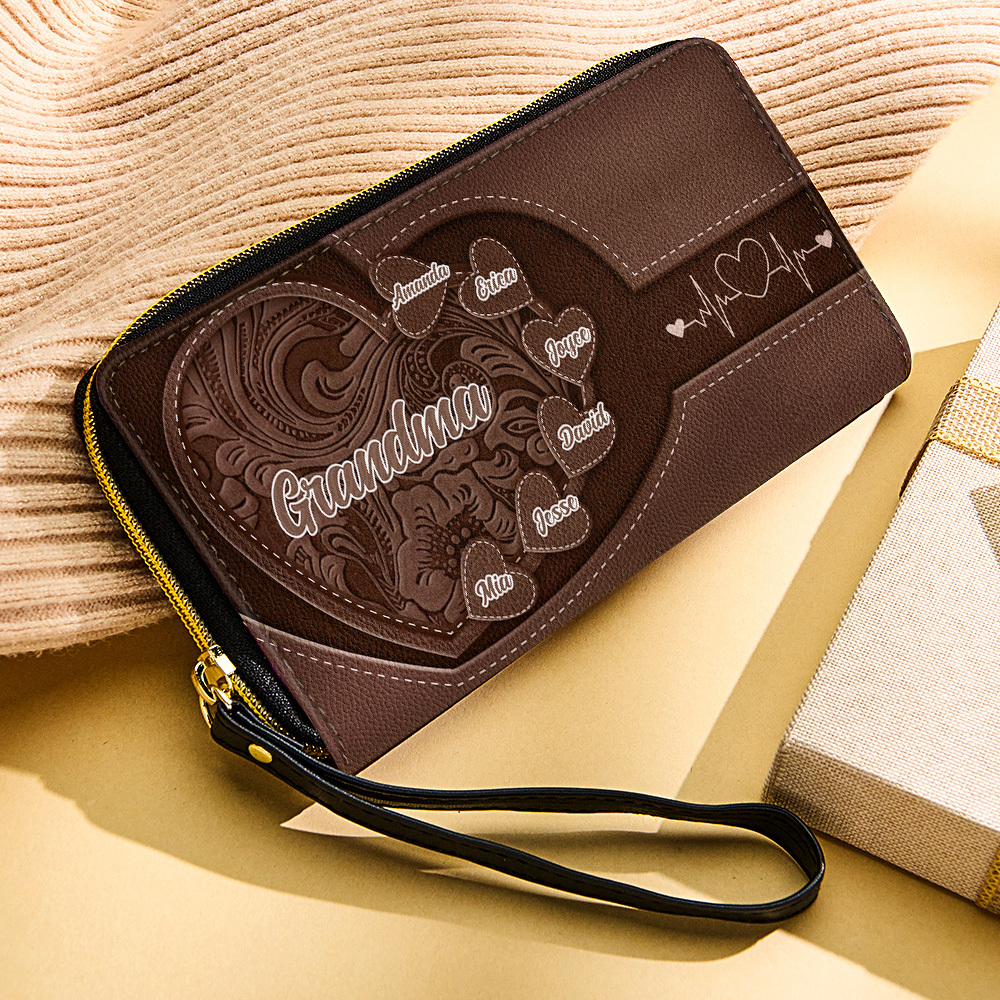 Personalized Leather Long Wallet Grandma's Little Sweethearts Leather Wallet with Text Gift for Her Mother's Day Gifts - soufeelmy