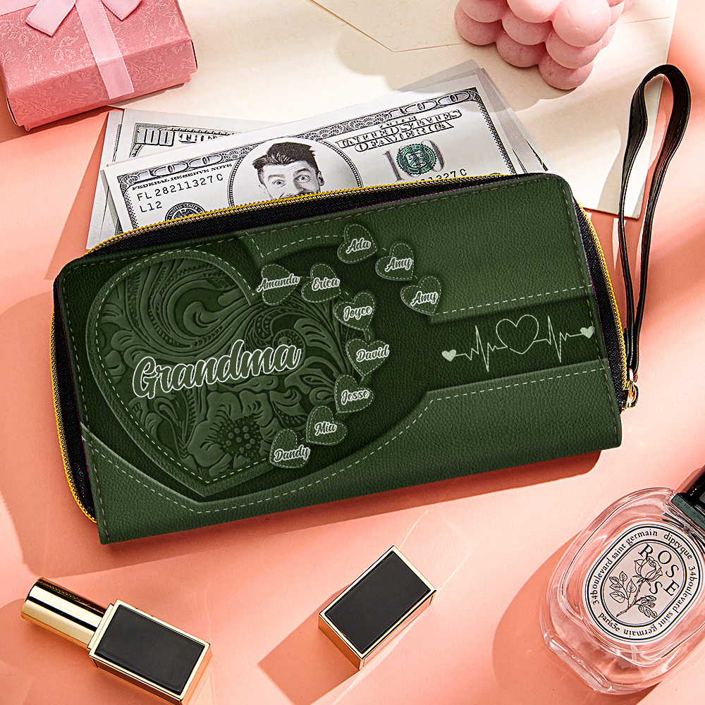 Personalized Leather Long Wallet Grandma's Little Sweethearts Leather Wallet with Text Gift for Her Mother's Day Gifts - soufeelmy