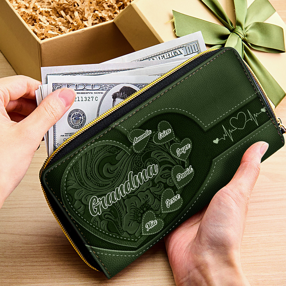 Personalized Leather Long Wallet Grandma's Little Sweethearts Leather Wallet with Text Gift for Her Mother's Day Gifts - soufeelmy