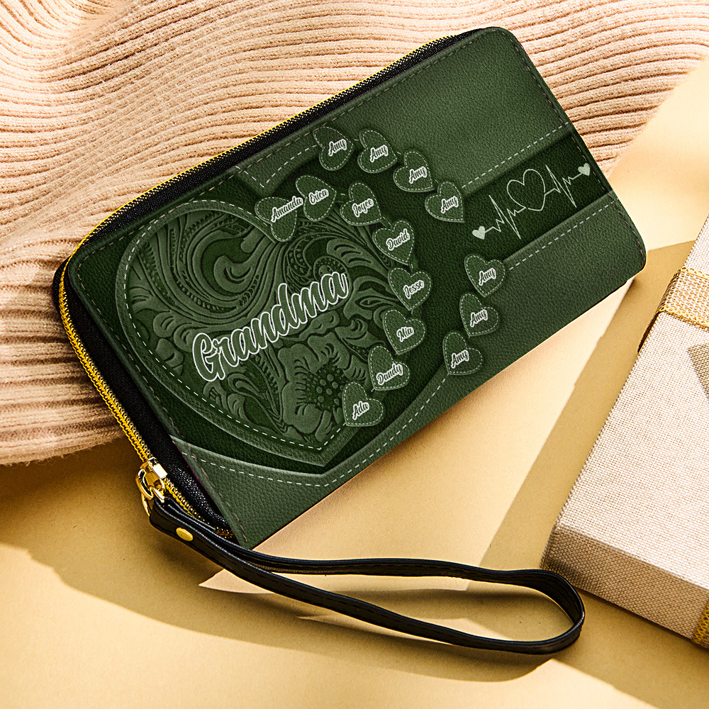 Personalized Leather Long Wallet Grandma's Little Sweethearts Leather Wallet with Text Gift for Her Mother's Day Gifts - soufeelmy
