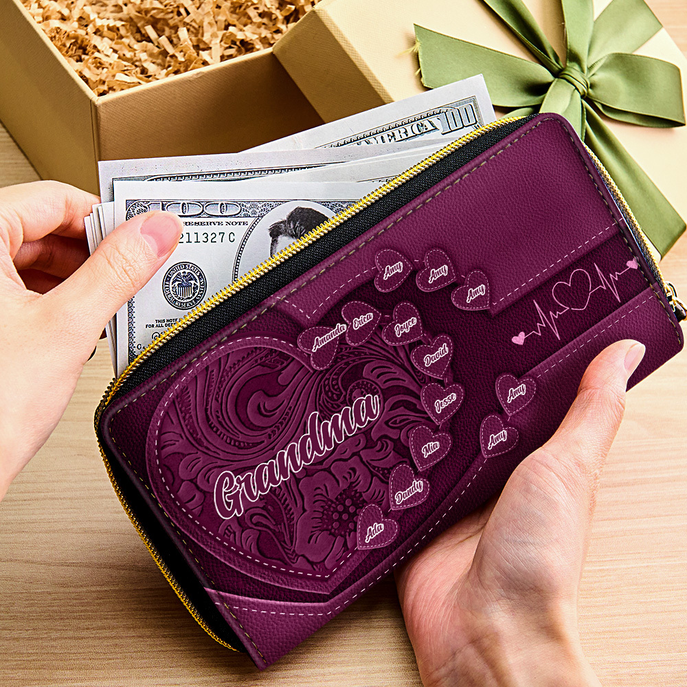 Personalized Leather Long Wallet Grandma's Little Sweethearts Leather Wallet with Text Gift for Her Mother's Day Gifts - soufeelmy
