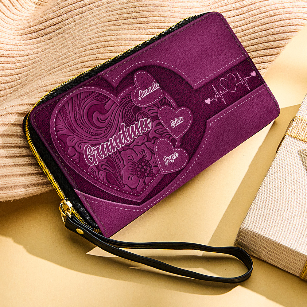 Personalized Leather Long Wallet Grandma's Little Sweethearts Leather Wallet with Text Gift for Her Mother's Day Gifts - soufeelmy