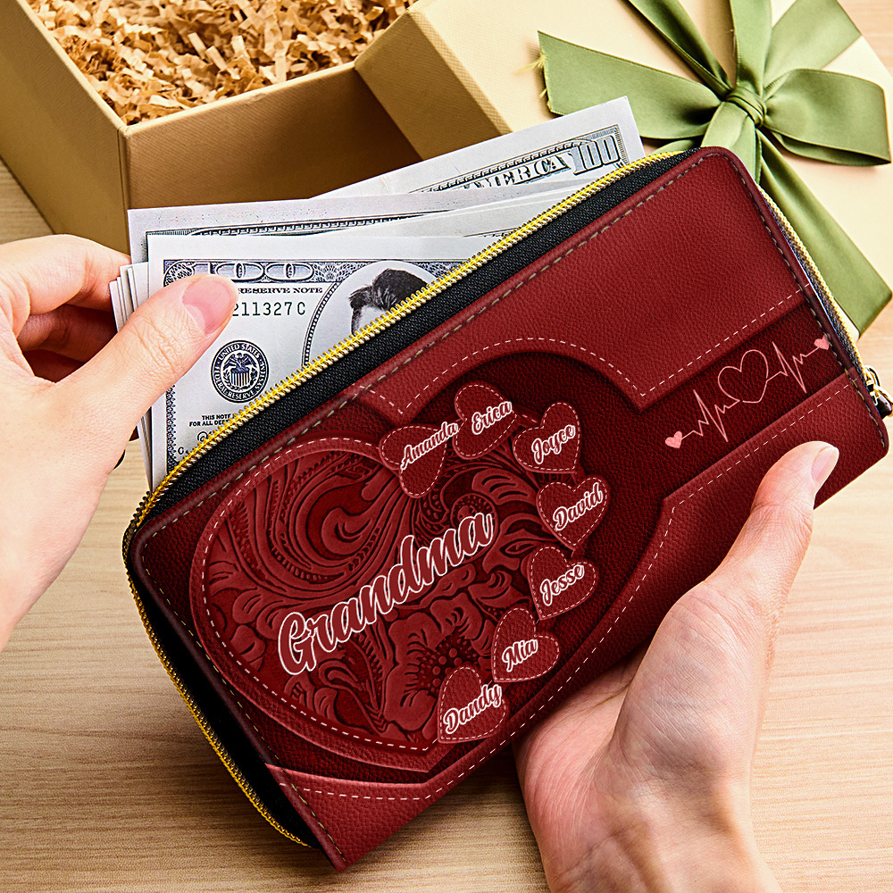 Personalized Leather Long Wallet Grandma's Little Sweethearts Leather Wallet with Text Gift for Her Mother's Day Gifts - soufeelmy