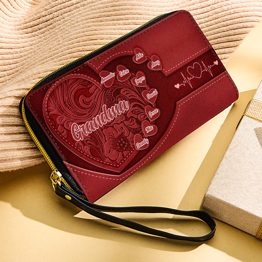 Personalized Leather Long Wallet Grandma's Little Sweethearts Leather Wallet with Text Gift for Her Mother's Day Gifts - soufeelmy