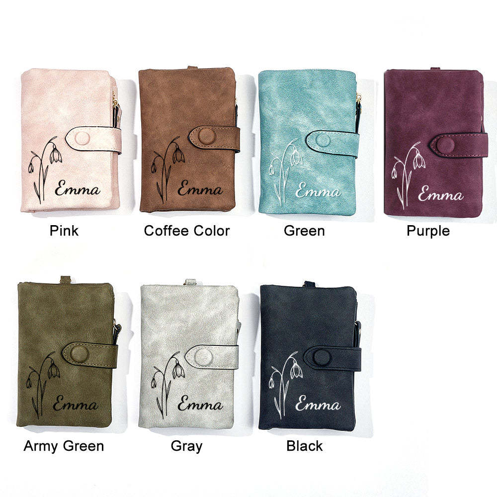 Personalized Name Birth Flower Wallet Card Holder Birthday Gift for her - soufeelmy