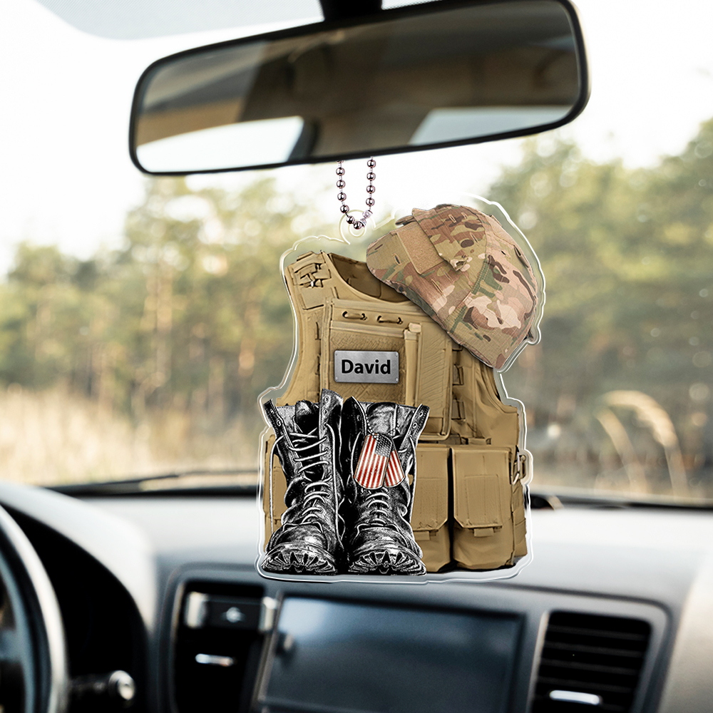 Custom Name Personalized Veteran Acrylic Military Uniforms Car Ornament Gift For Veteran - soufeelmy