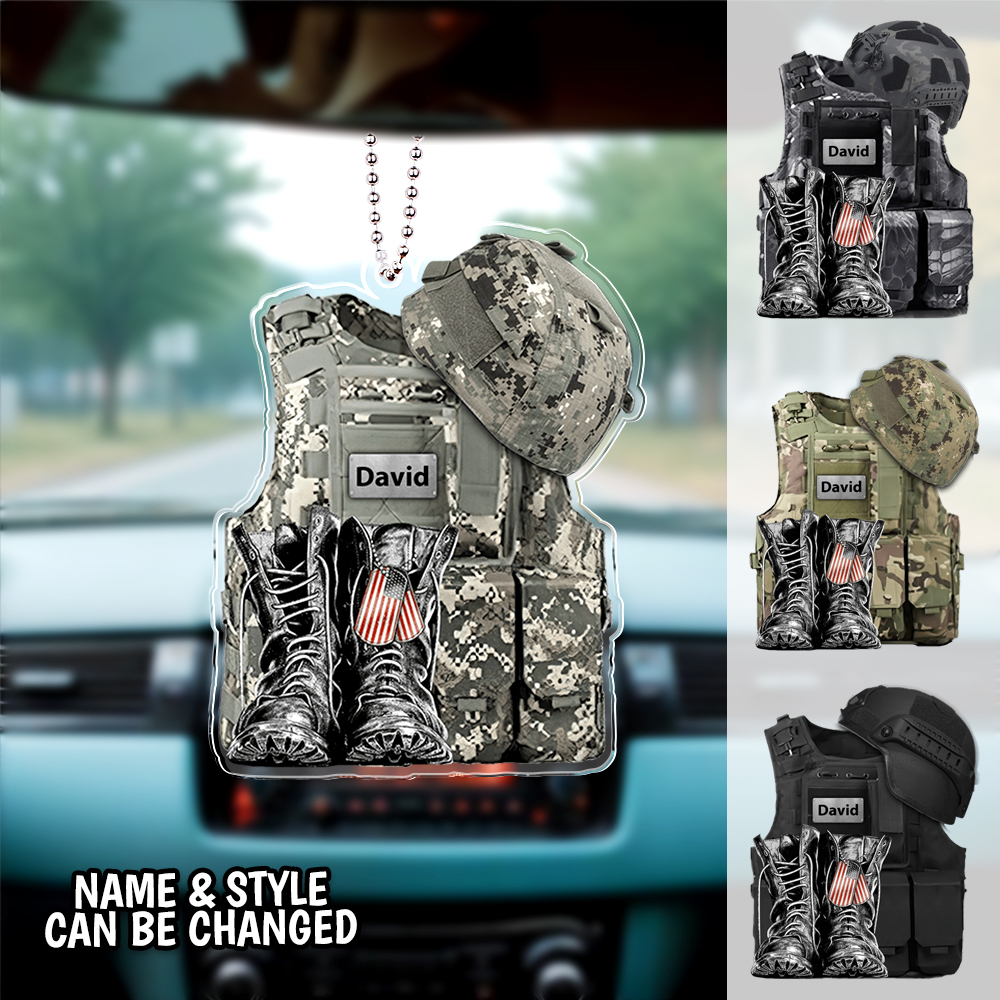 Custom Name Personalized Veteran Acrylic Military Uniforms Car Ornament Gift For Veteran - soufeelmy