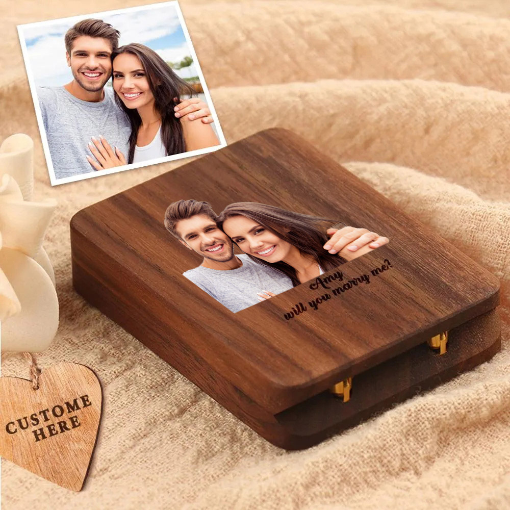 Personalization Jewelry Box Slim Engagement Ring Box Unique Ring Box Wooden Ring Box