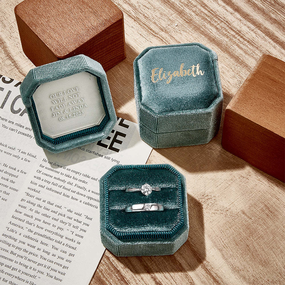 Personalized Ring Box Custom Text Square Ring Box Engagement Wedding Ring Box - soufeelmy
