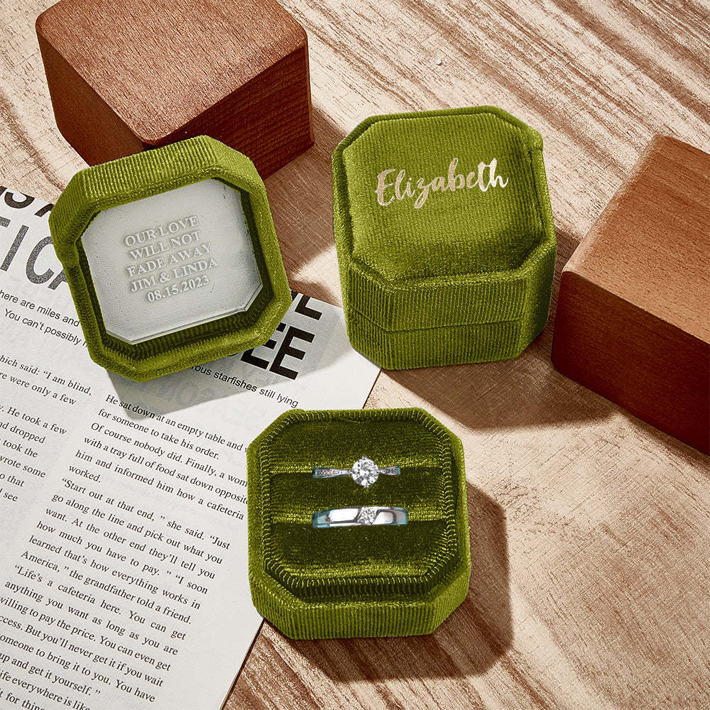 Personalized Ring Box Custom Text Square Ring Box Engagement Wedding Ring Box - soufeelmy