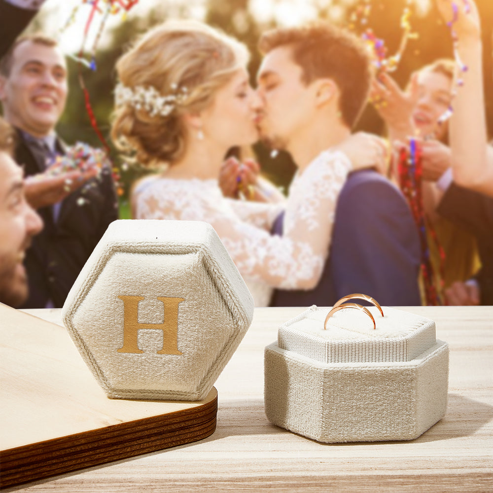 Personalized Ring Box Custom Text Hexagon Ring Box Engagement Wedding Ring Box - soufeelmy