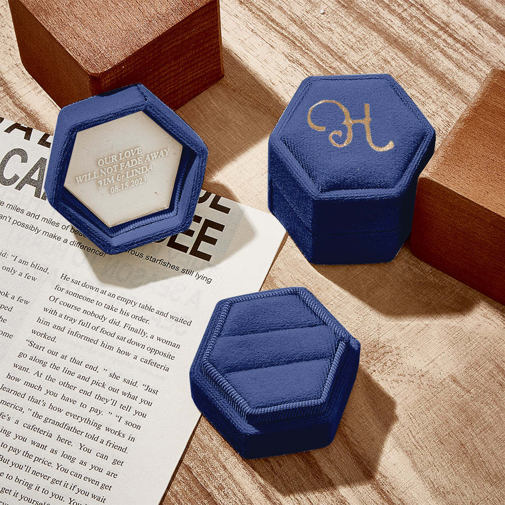 Personalized Ring Box Custom Text Hexagon Ring Box Engagement Wedding Ring Box - soufeelmy