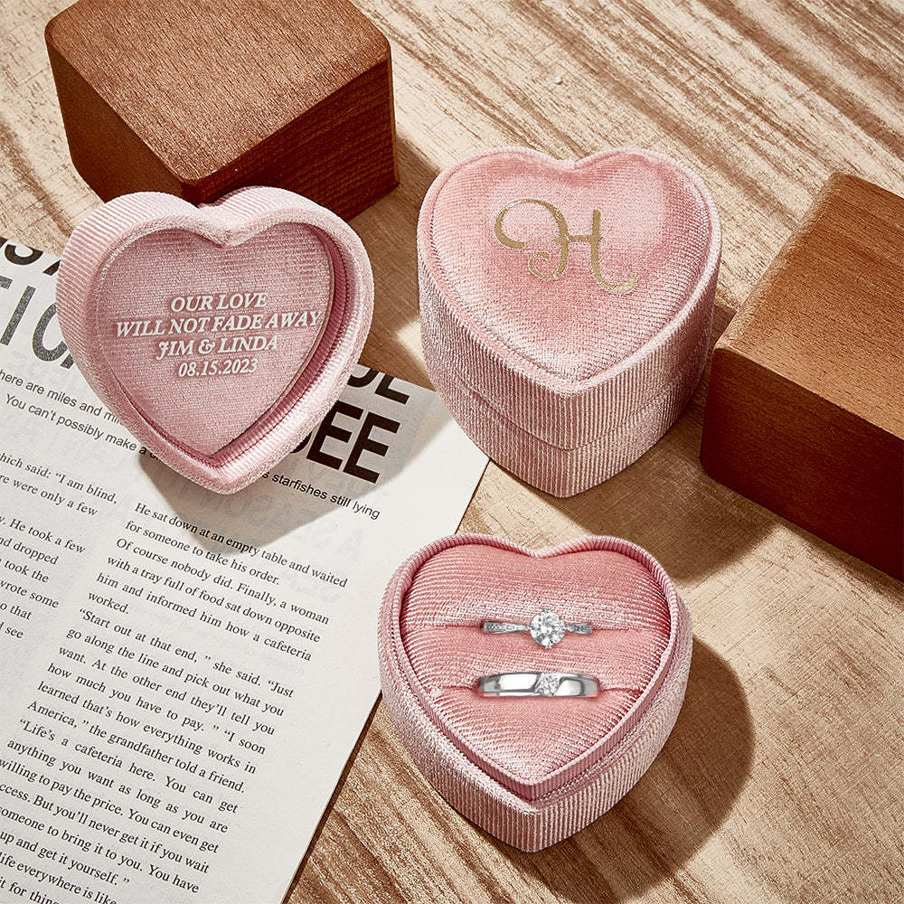 Personalized Ring Box Custom Text Heart Shaped Ring Box Engagement Wedding Ring Box - soufeelmy