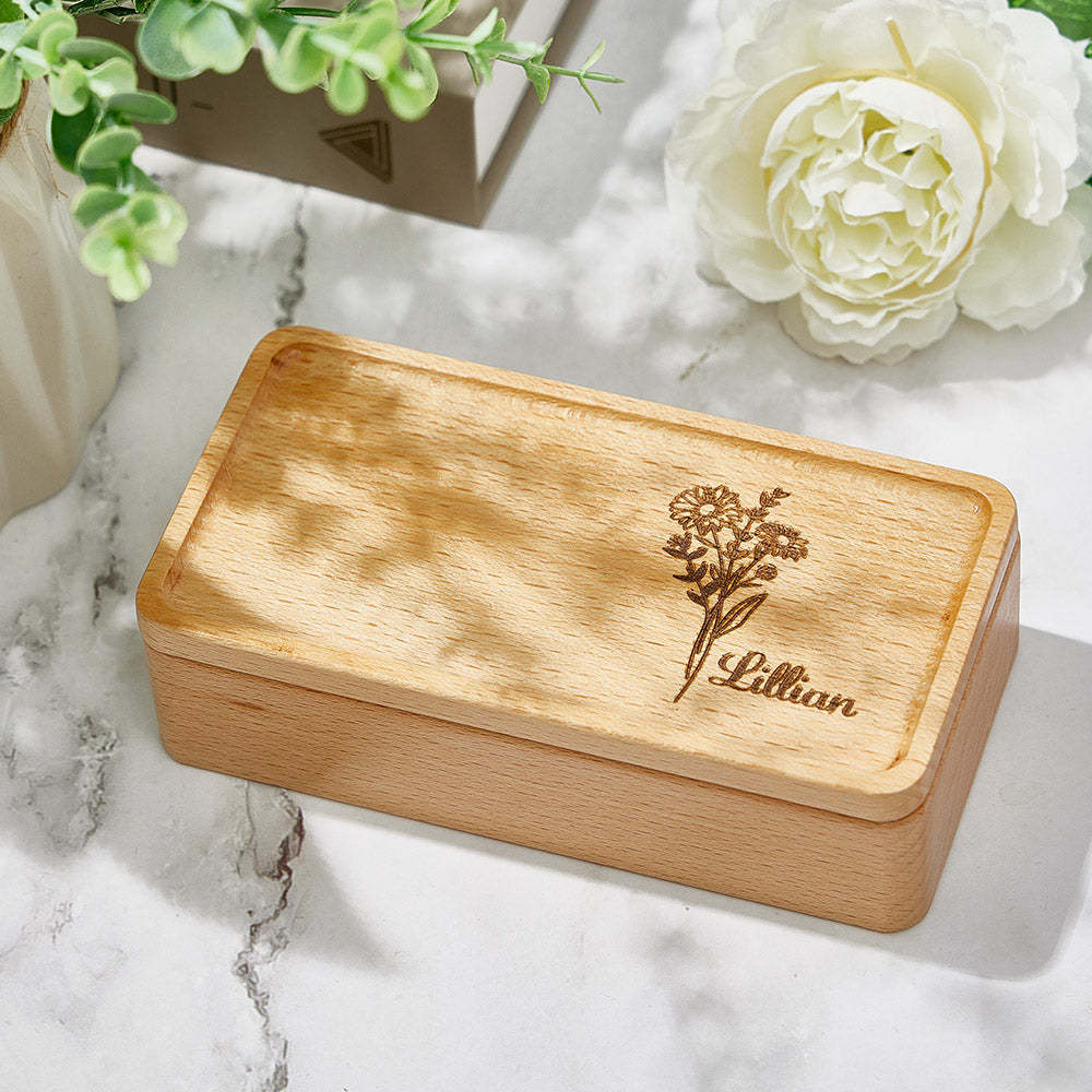 Personalized Birth Flower Jewelry Box Custom Name Jewelry Organizer Gift for Her - soufeelmy