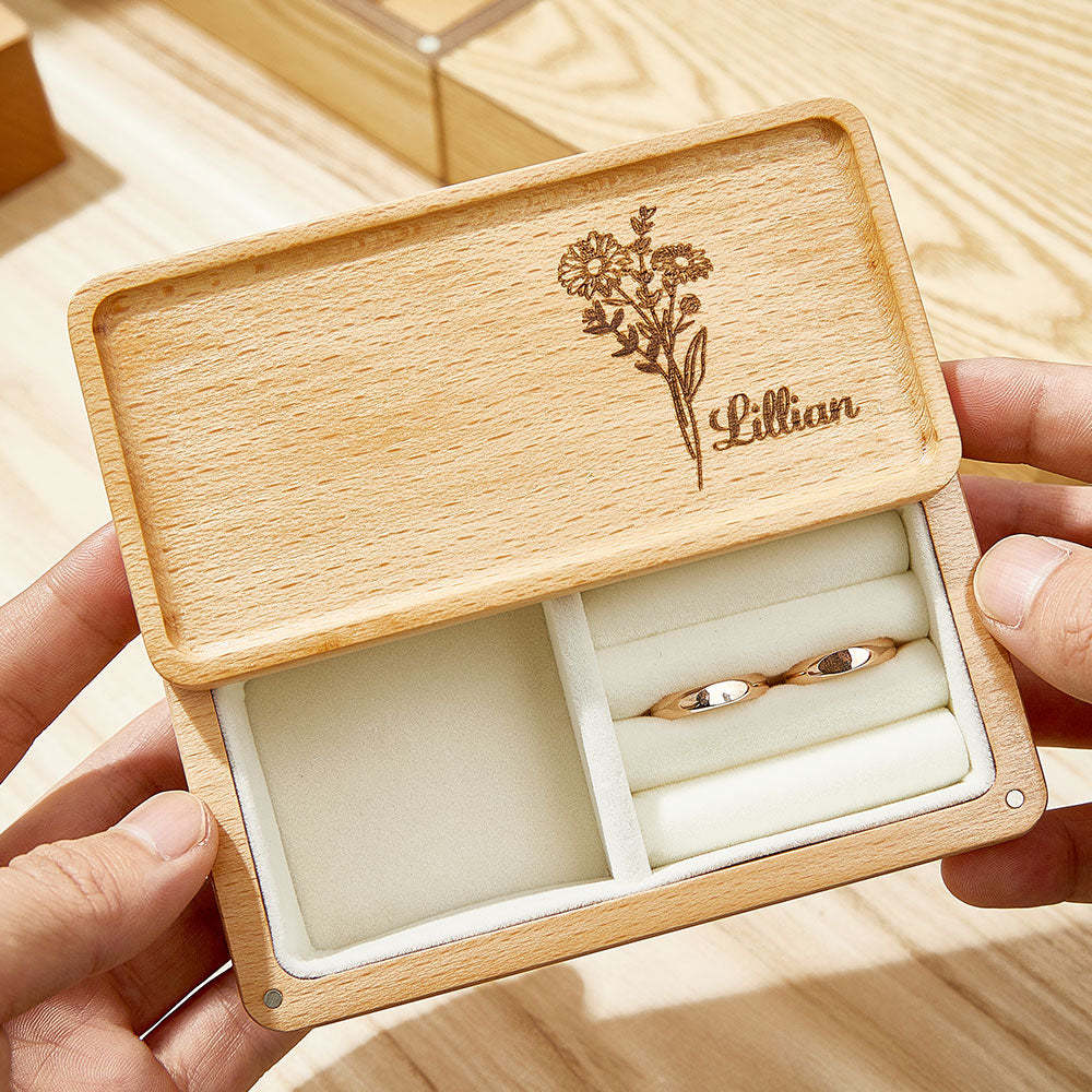 Personalized Birth Flower Jewelry Box Custom Name Jewelry Organizer Gift for Her - soufeelmy