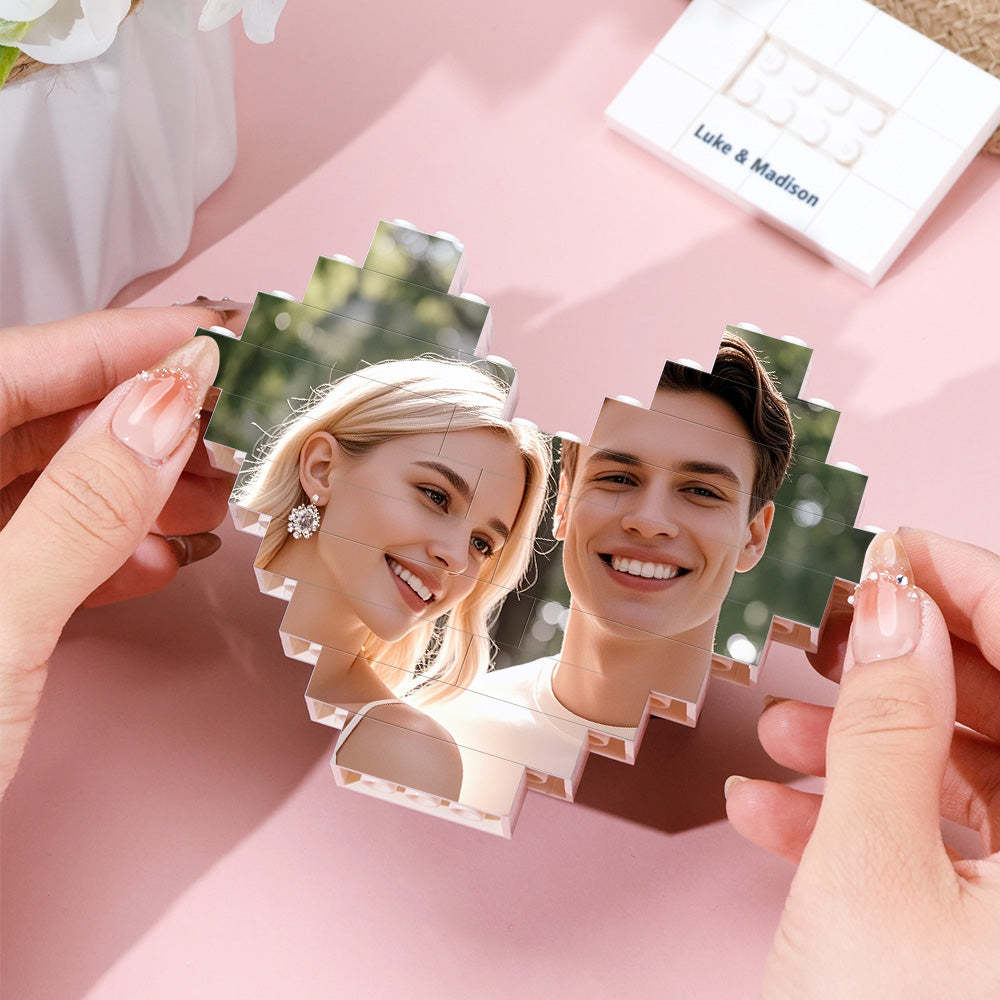 Personalized Heart Shape Photo Building Block with Stand Custom Brick Puzzle Gift for Lover - soufeelmy