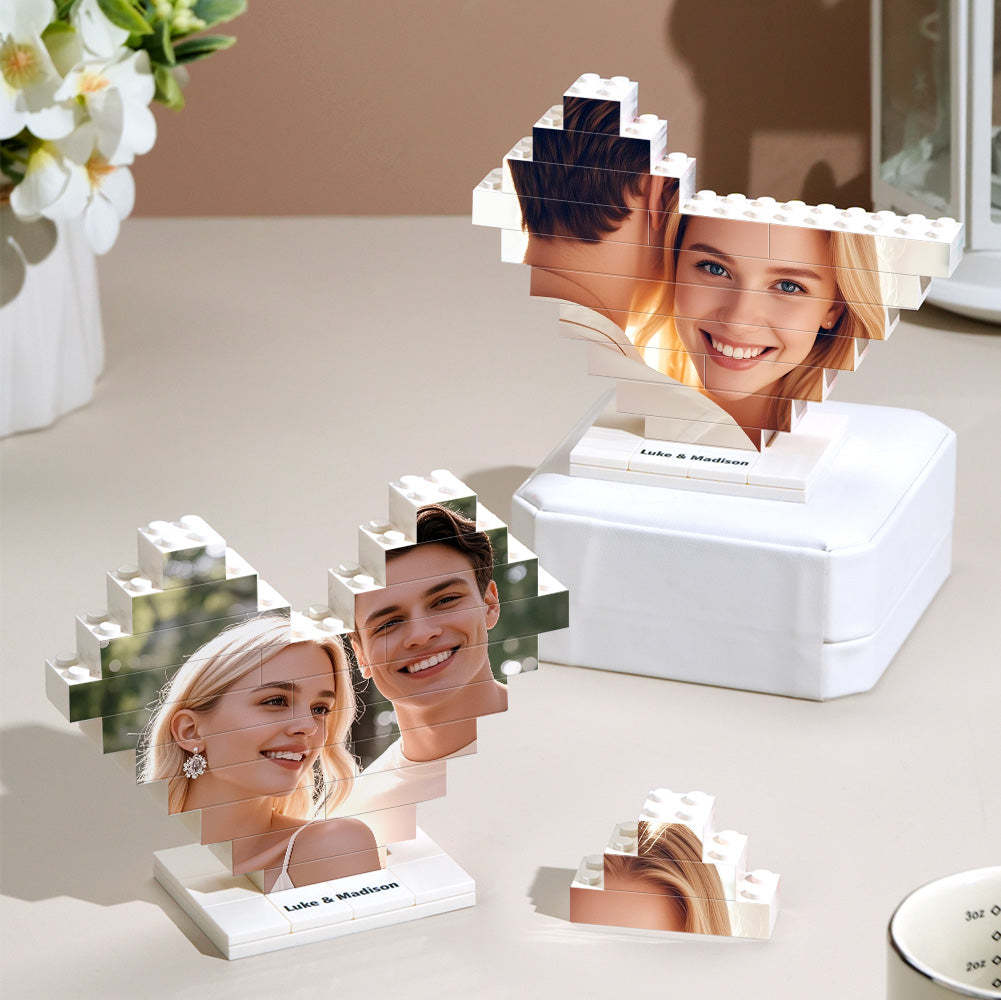 Personalized Heart Shape Photo Building Block with Stand Custom Brick Puzzle Gift for Lover - soufeelmy