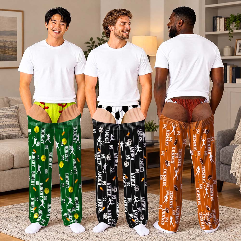 Custom Funny Pajama Pants Personalized Ball Pattern Pajama Pants Gift for Sports Fans - soufeelmy