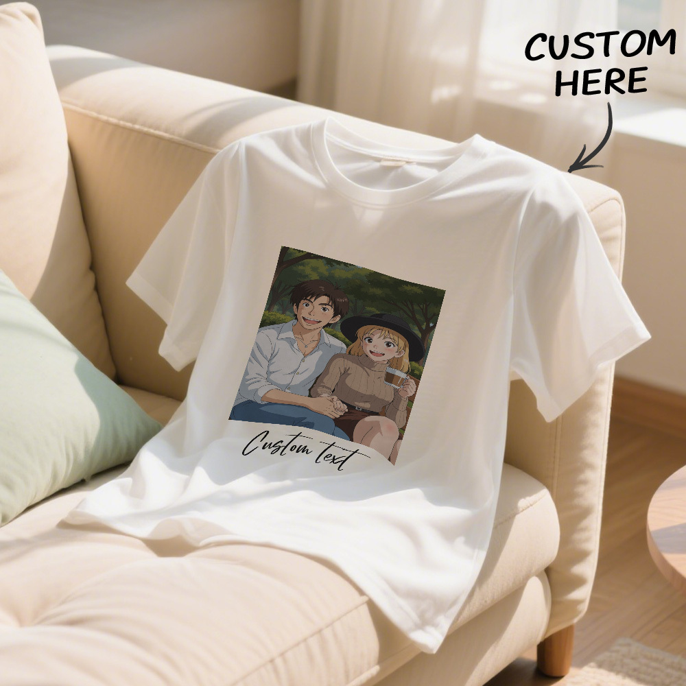 Custom Cartoon Style Photo T-Shirt Personalized Anime Portrait Tshirt with Custom Text Gift for Mom - soufeelmy