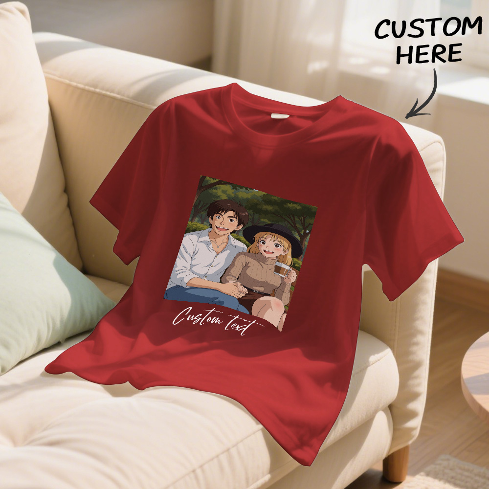 Custom Cartoon Style Photo T-Shirt Personalized Anime Portrait Tshirt with Custom Text Gift for Mom - soufeelmy