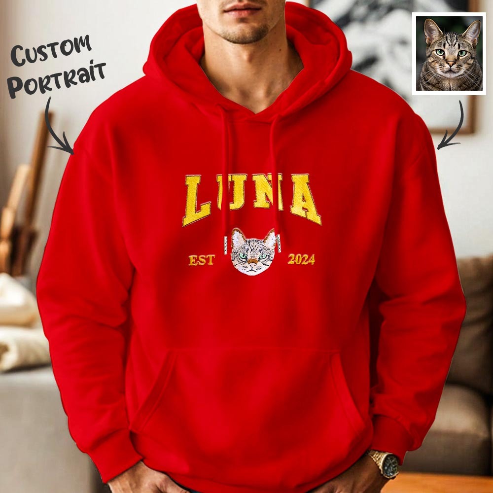 Custom Embroidered Sweatshirt Pet Portrait Sweatshirt Photo Hoodie Gifts for Pet Lovers - soufeelmy
