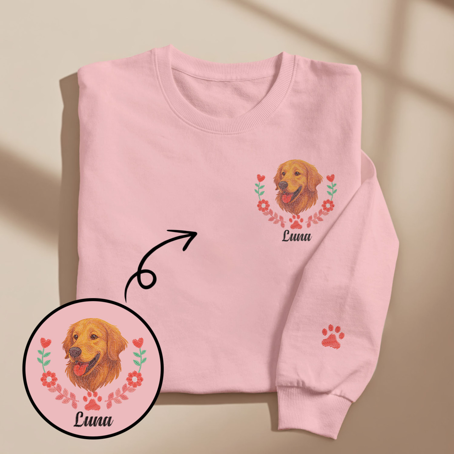 Custom Embroidered Style Pet Avatar Sweatshirt, Custom Dog Sweater, Personalized Pet Portrait Shirt - soufeelmy