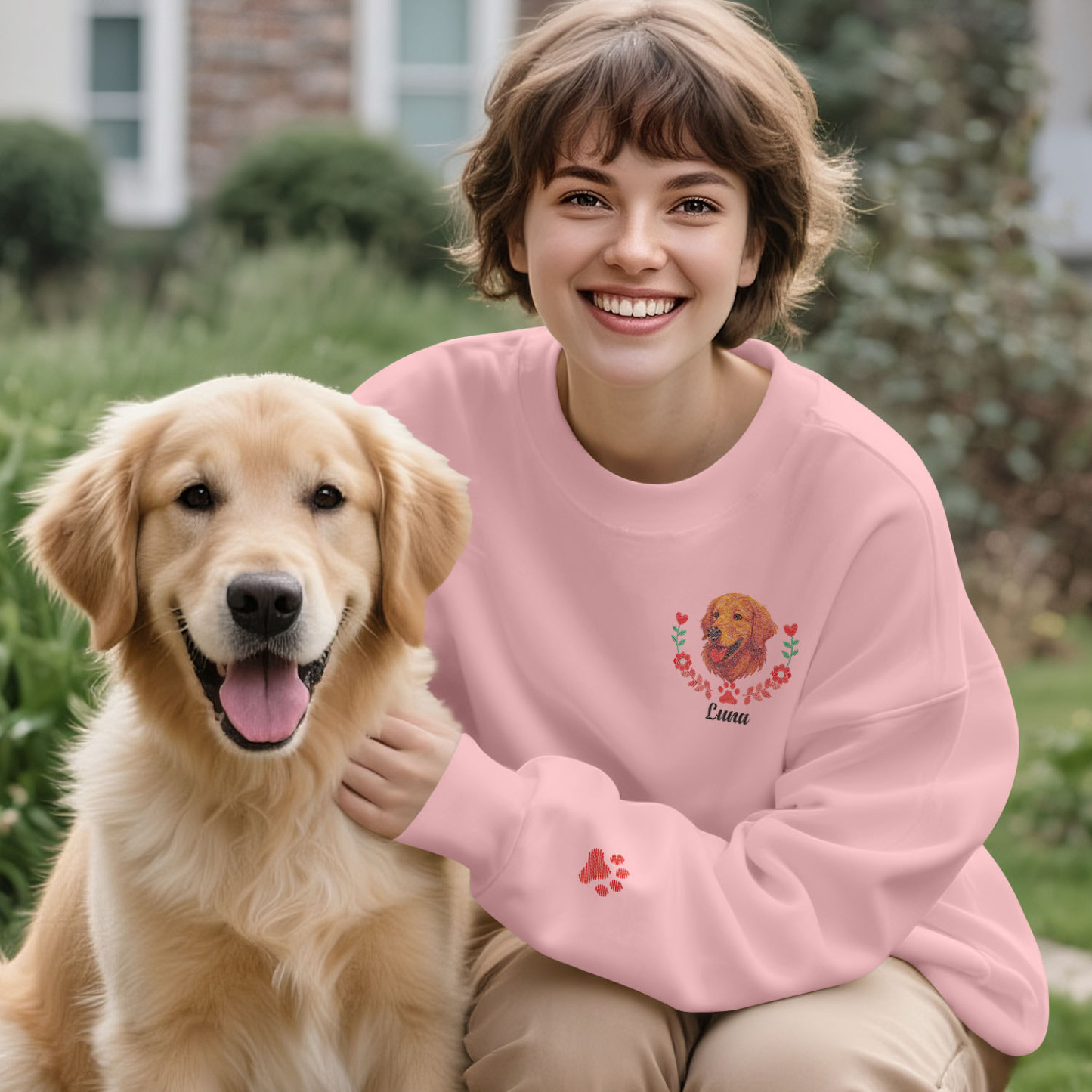 Custom Embroidered Style Pet Avatar Sweatshirt, Custom Dog Sweater, Personalized Pet Portrait Shirt - soufeelmy