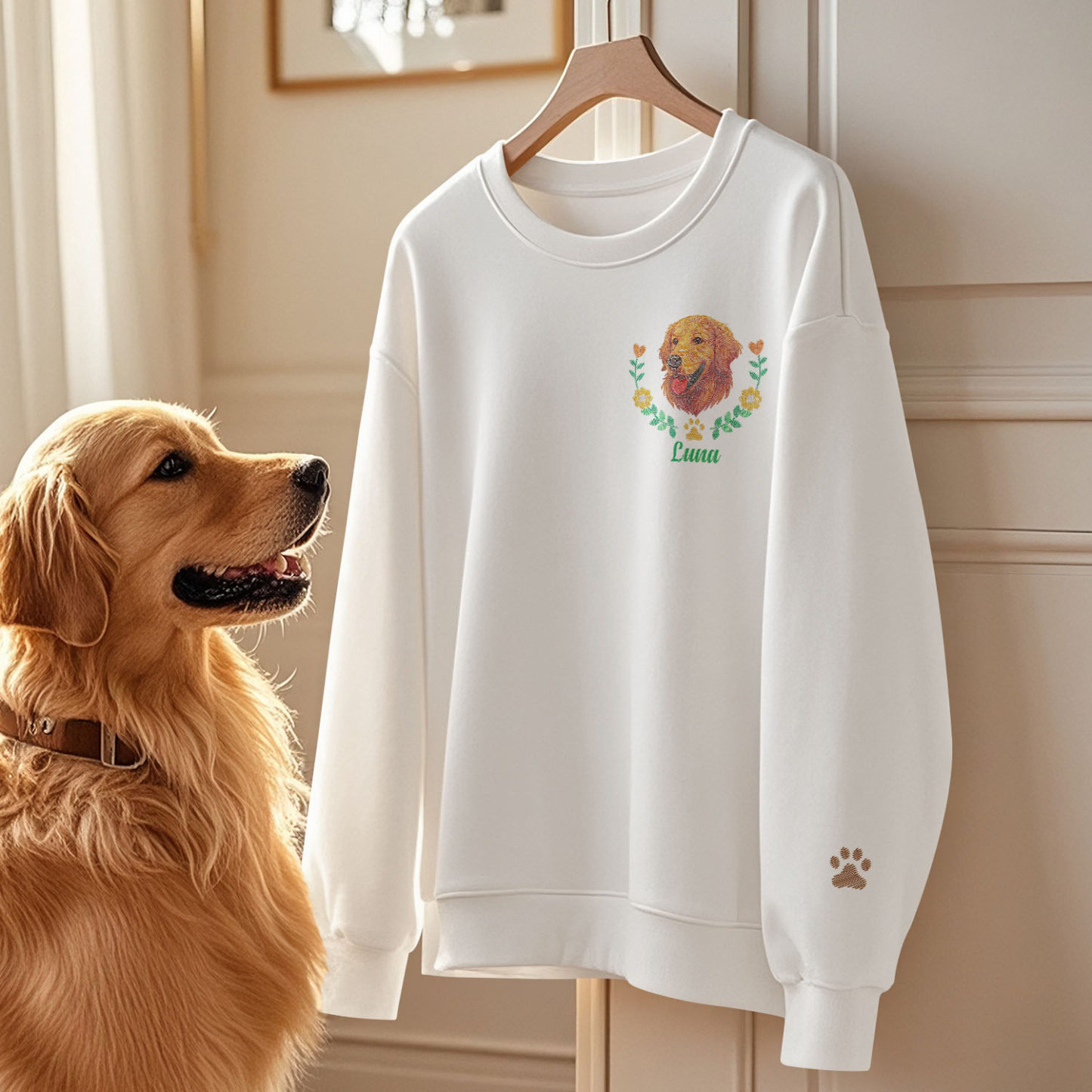 Custom Embroidered Style Pet Avatar Sweatshirt, Custom Dog Sweater, Personalized Pet Portrait Shirt - soufeelmy