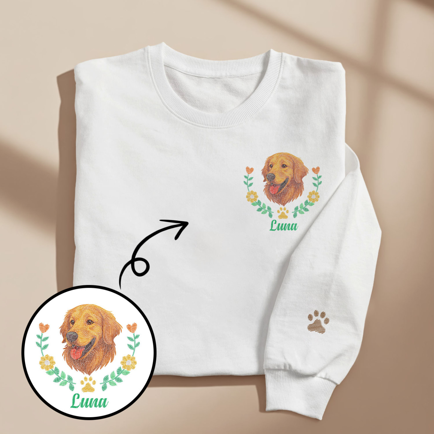 Custom Embroidered Style Pet Avatar Sweatshirt, Custom Dog Sweater, Personalized Pet Portrait Shirt - soufeelmy