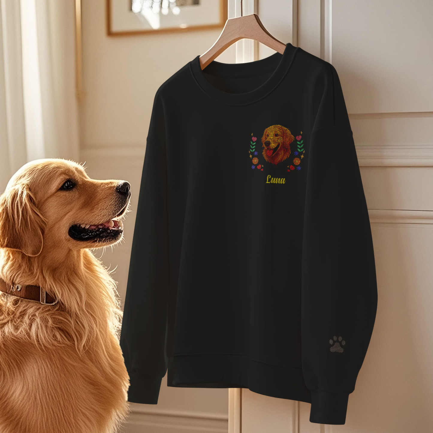 Custom Embroidered Style Pet Avatar Sweatshirt, Custom Dog Sweater, Personalized Pet Portrait Shirt - soufeelmy