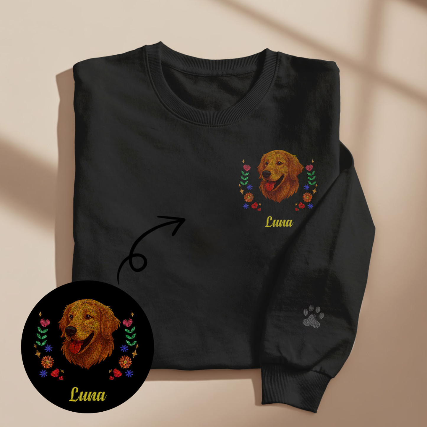 Custom Embroidered Style Pet Avatar Sweatshirt, Custom Dog Sweater, Personalized Pet Portrait Shirt - soufeelmy