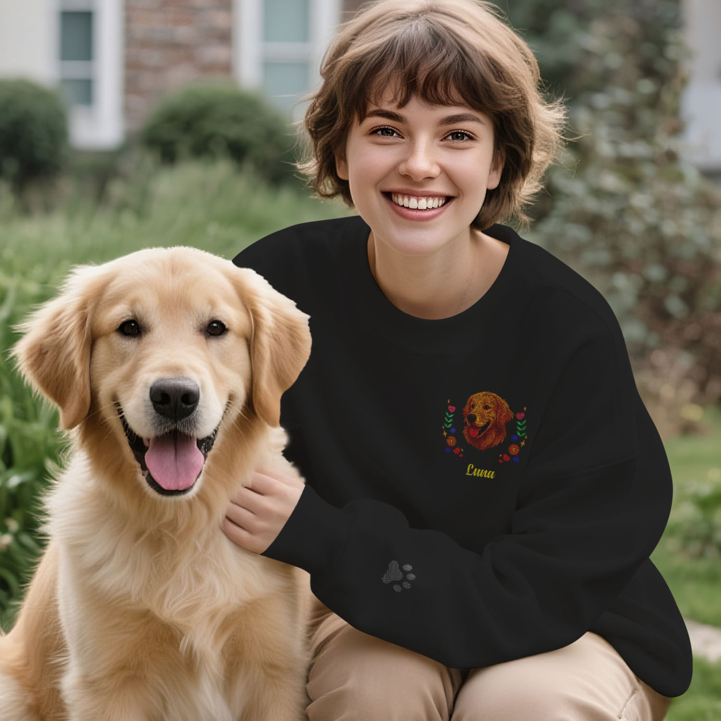 Custom Embroidered Style Pet Avatar Sweatshirt, Custom Dog Sweater, Personalized Pet Portrait Shirt - soufeelmy
