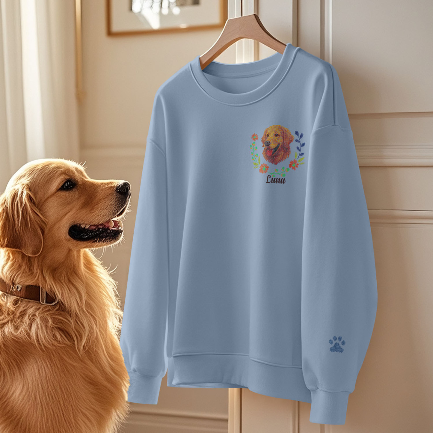 Custom Embroidered Style Pet Avatar Sweatshirt, Custom Dog Sweater, Personalized Pet Portrait Shirt - soufeelmy