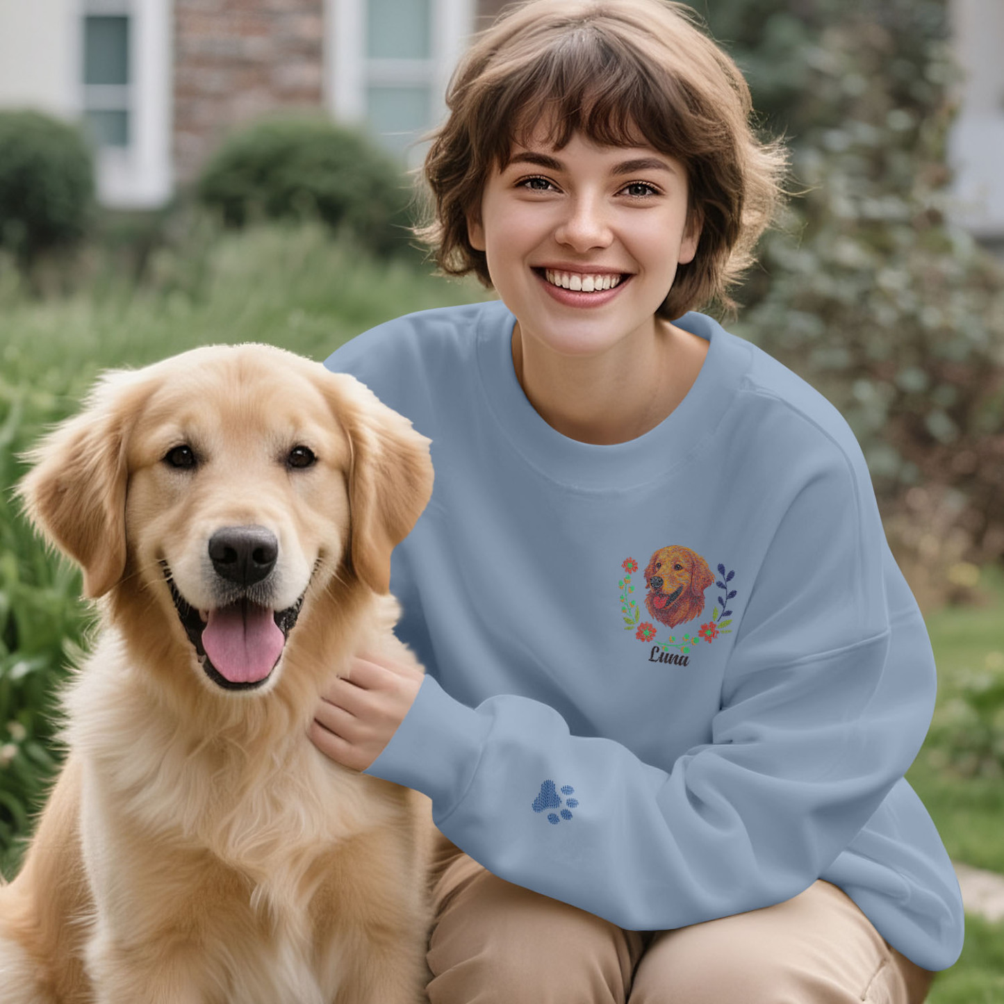 Custom Embroidered Style Pet Avatar Sweatshirt, Custom Dog Sweater, Personalized Pet Portrait Shirt - soufeelmy