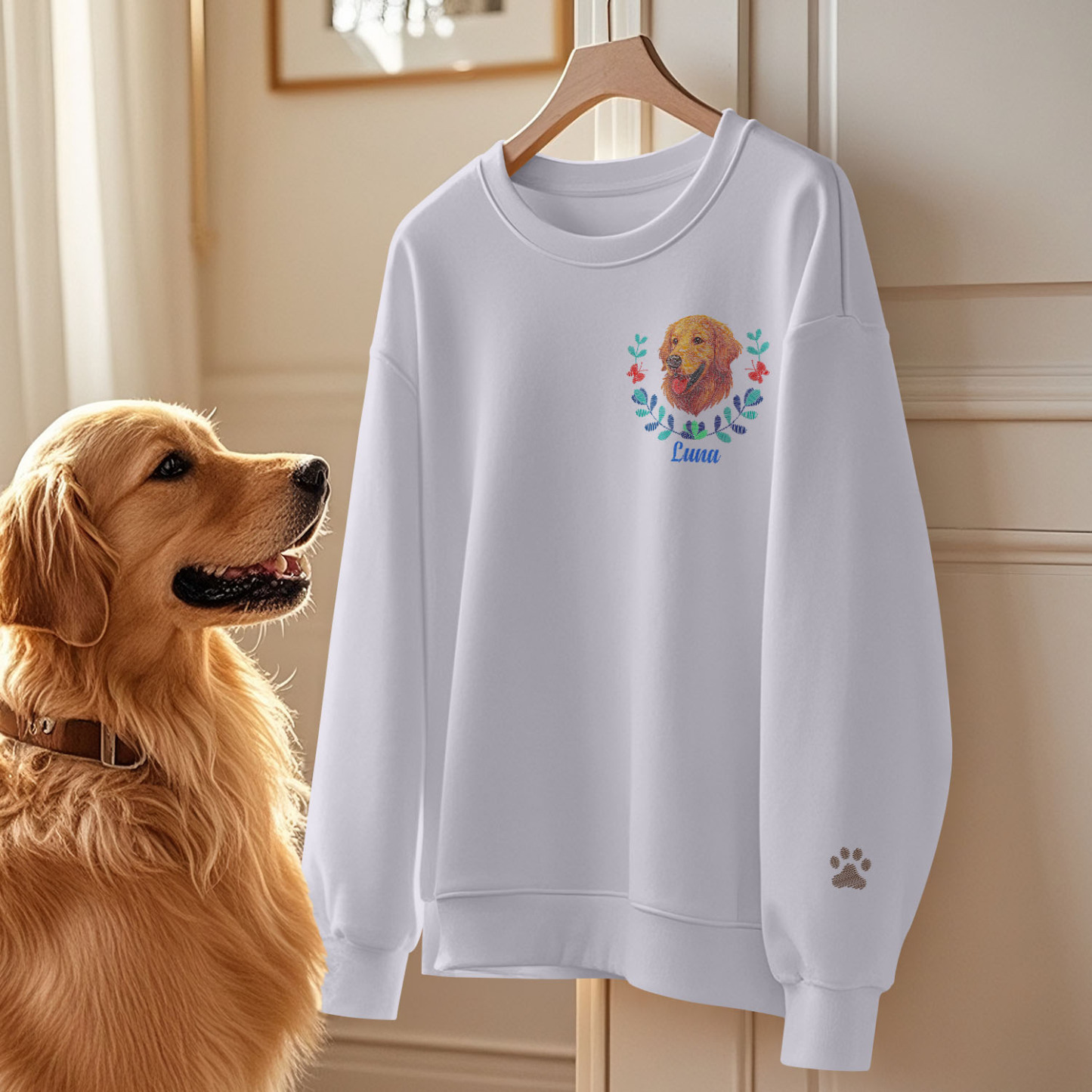 Custom Embroidered Style Pet Avatar Sweatshirt, Custom Dog Sweater, Personalized Pet Portrait Shirt - soufeelmy