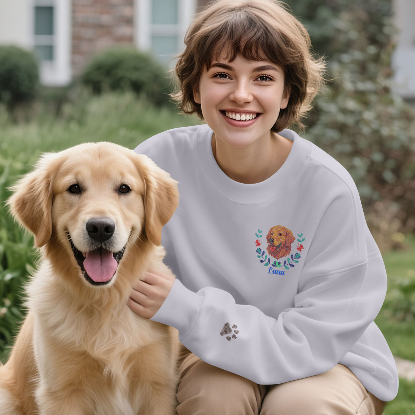 Custom Embroidered Style Pet Avatar Sweatshirt, Custom Dog Sweater, Personalized Pet Portrait Shirt - soufeelmy